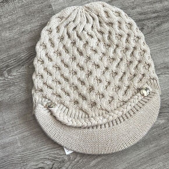 Calvin Klein Womens Knit Fitted Beanie Hat. Heathered Almond - Picture 3 of 3